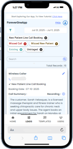 Patient Lead Management Details Screenshot